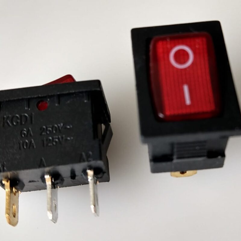 Cod.3016 Chave Gangorra KCD1-102N onoff Vermelha com neon 3 terminais - 6A 250V - Tam.17 com X 07 alt X10 Lar - CHVS0011 .