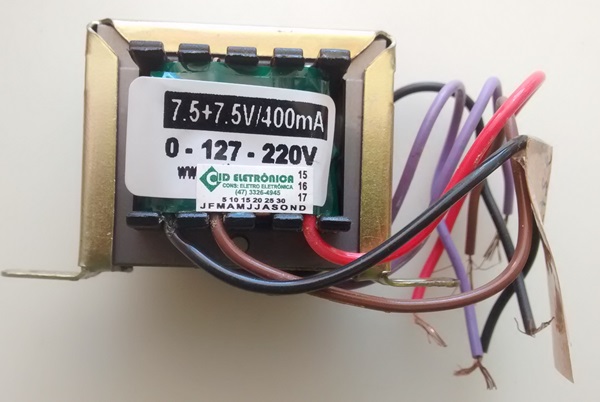 Cod. 7111 Transformador Força 7,5+7,5V 400mA 110  220V AC - Marca Gilson.