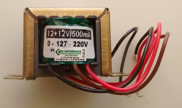 Cod. 7129 Transformador Força  12+12V 500mA 110  220V AC - Marca Gilson.