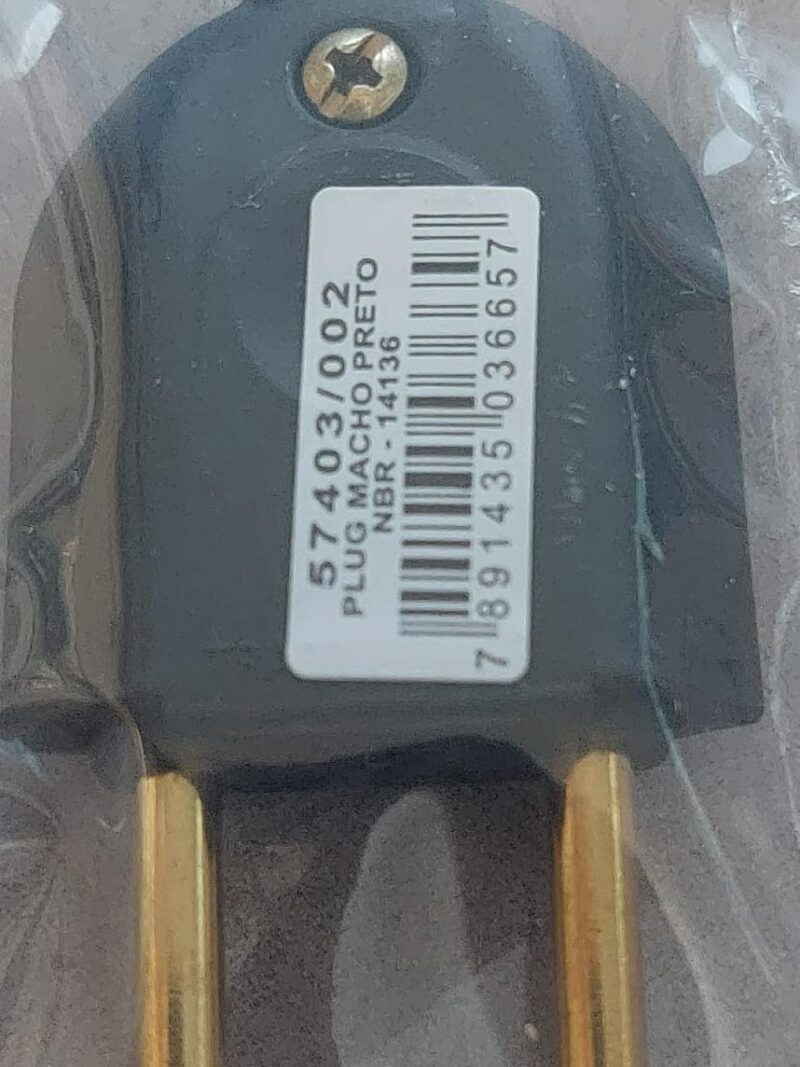 Cod.10955 Plug Macho 2P Preto 10 A -250v -Tramotina..
