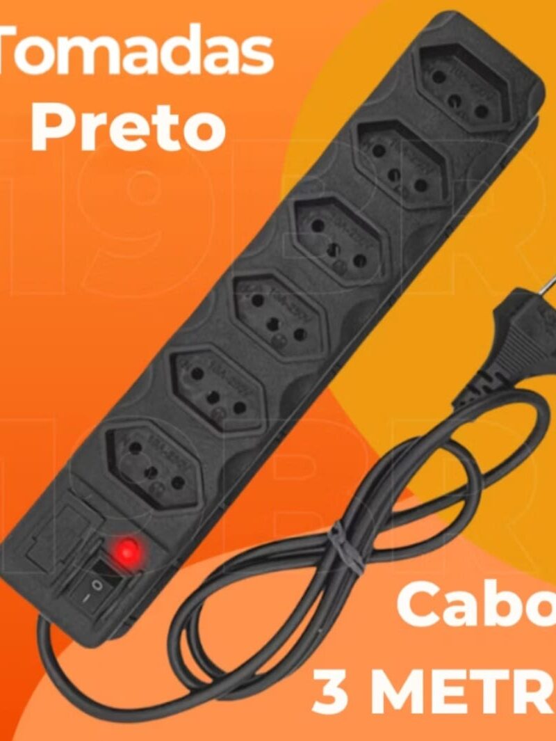 Cod.14378 Filtro de Linha  Regua  de 6 Tomada 3 Metros Bivot  3a 250v - 500W em 220v