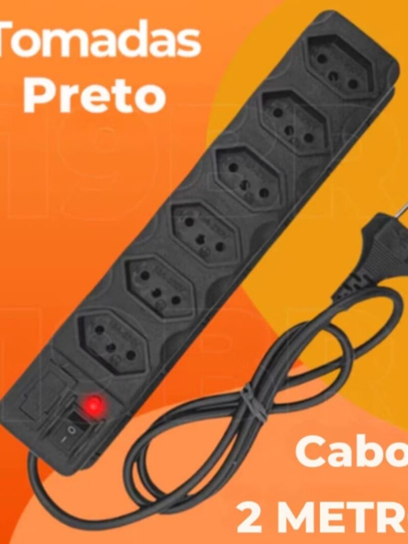Cod.14379 Filtro de Linha  Regua  de 6 Tomada 2 Metros Bivot  3a 250v - 500W em 220v.