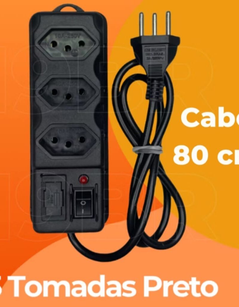 Cod.14380 Filtro de Linha  Regua  de 3 Tomada 1 Metros Bivot  10a 250v - 500W em 220v.
