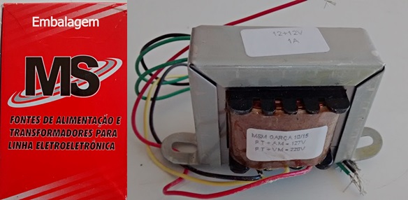 Cod.5459 Transformador Força  12+12V 1AMP 110  220V AC - Marca MS.