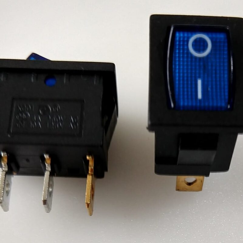 cod.3626 Chave Gangorra  KCD1-102N onoff Azul com neon 3 terminais -  6A  250V - Tam.17 com X 07 alt X10 Lar - CHVS0011 .