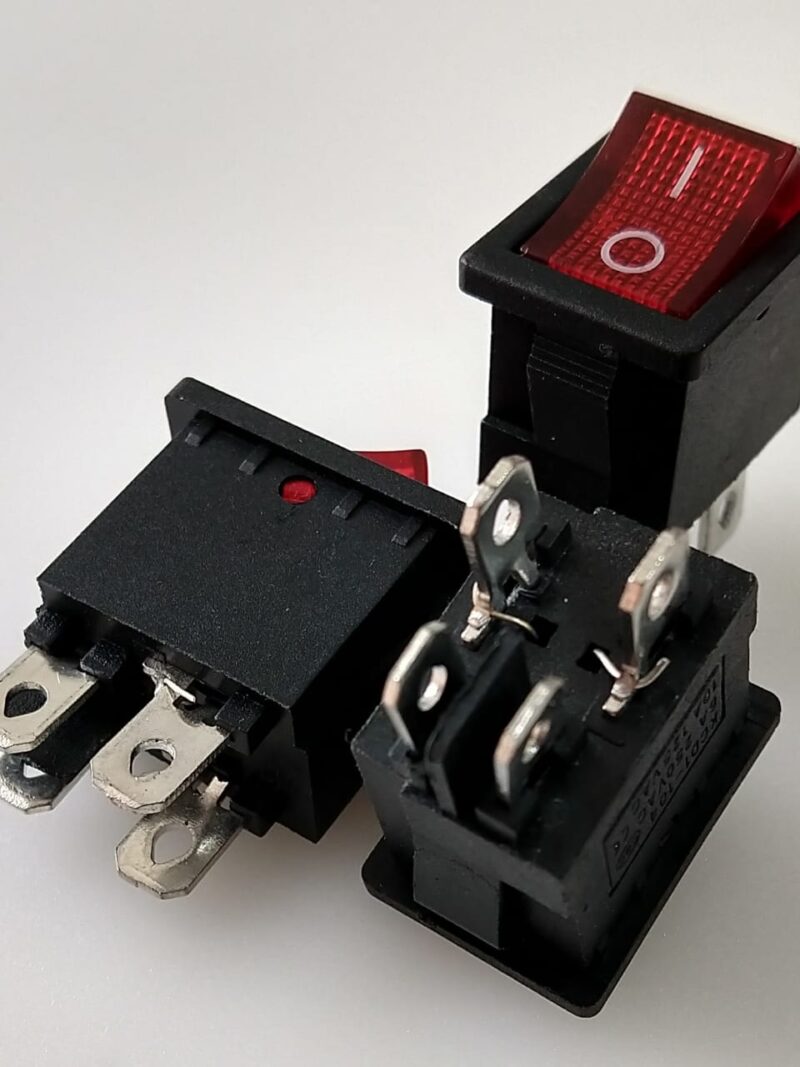 cod.3714  Chave Gangorra  KCD1-104N onoff Vermelha com neon 4 terminais  stereio -  6A  250V - Tam.17 com X 07 alt X10 Lar - CHVS0011