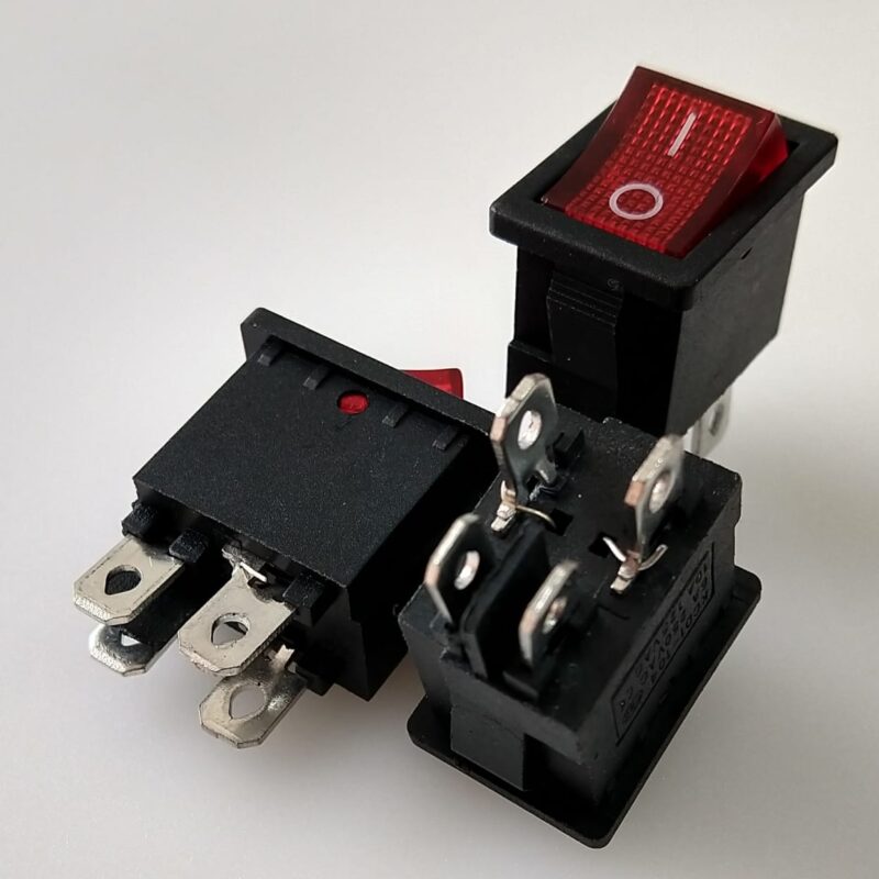 cod.3714 Chave Gangorra KCD1-104N onoff Vermelha com neon 4 terminais stereio - 6A 250V - Tam.17 com X 07 alt X10 Lar - CHVS0011